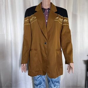 90s Stephanie Queller Brown Black Jaguar Blazer Sz 10